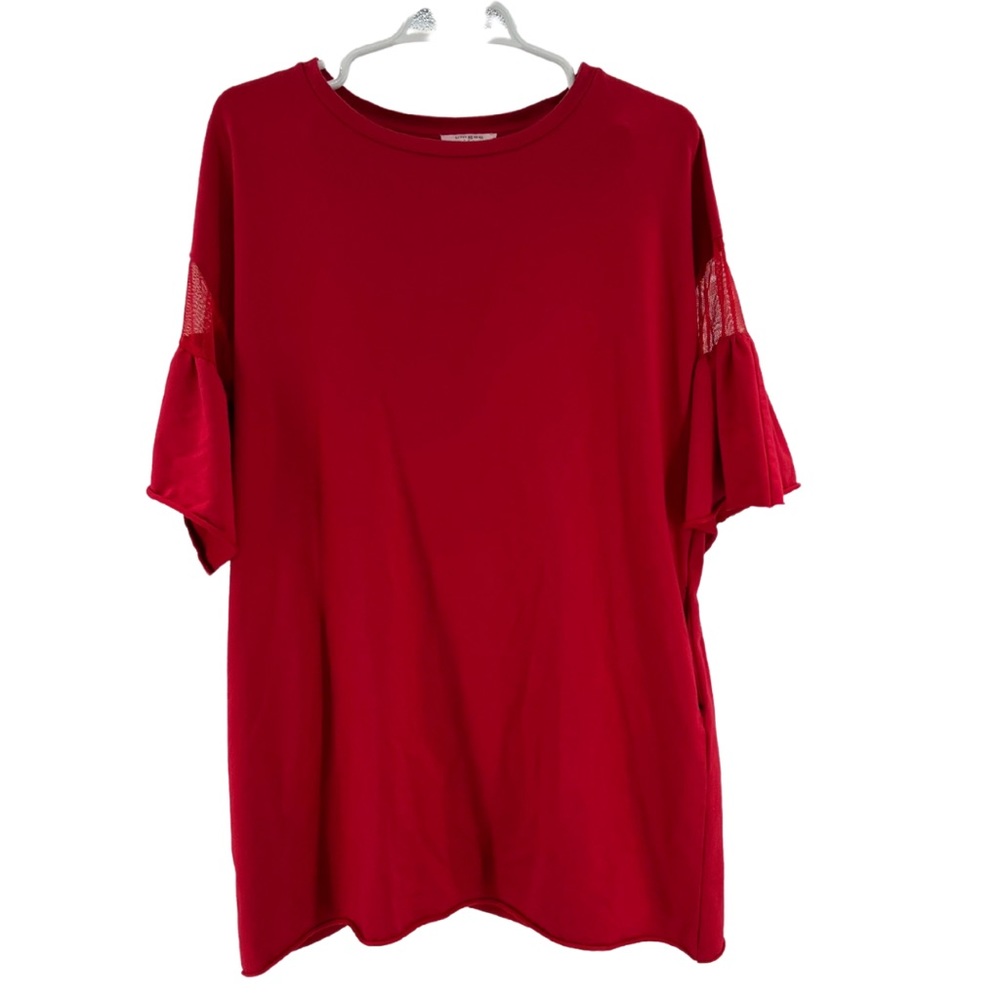 Umgee red t-shirt dress short bell sleeve mesh detail mini dress casual